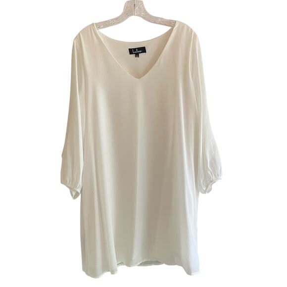 Lulu's Short Dress Large Slit Sleeves V-Neck Lined Creamy White Minimalist - Picture 2 of 13